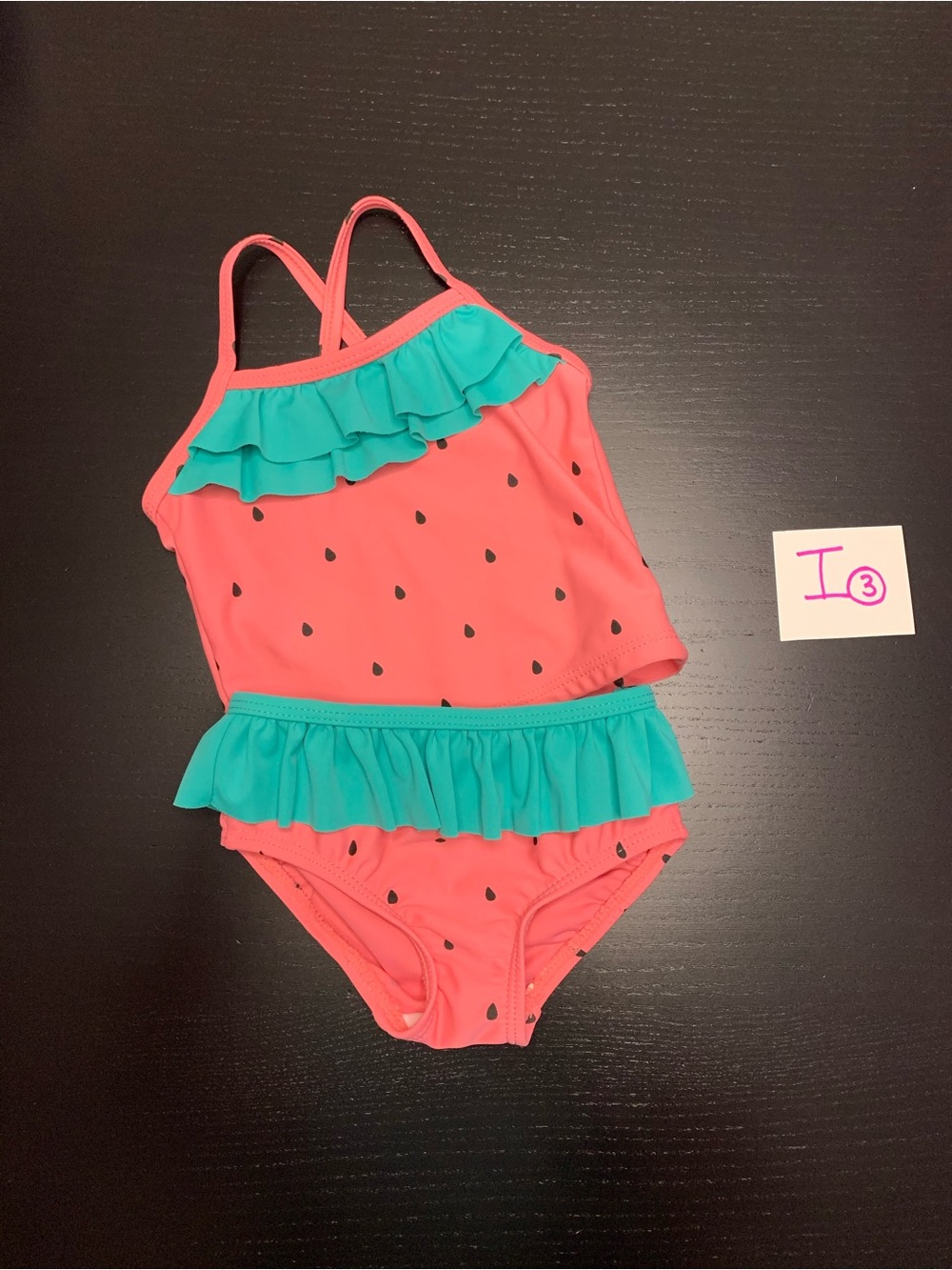 Carter's 6m Coral Pink and Teal Ruffle Watermelon Print Two-Piece Swimsuit